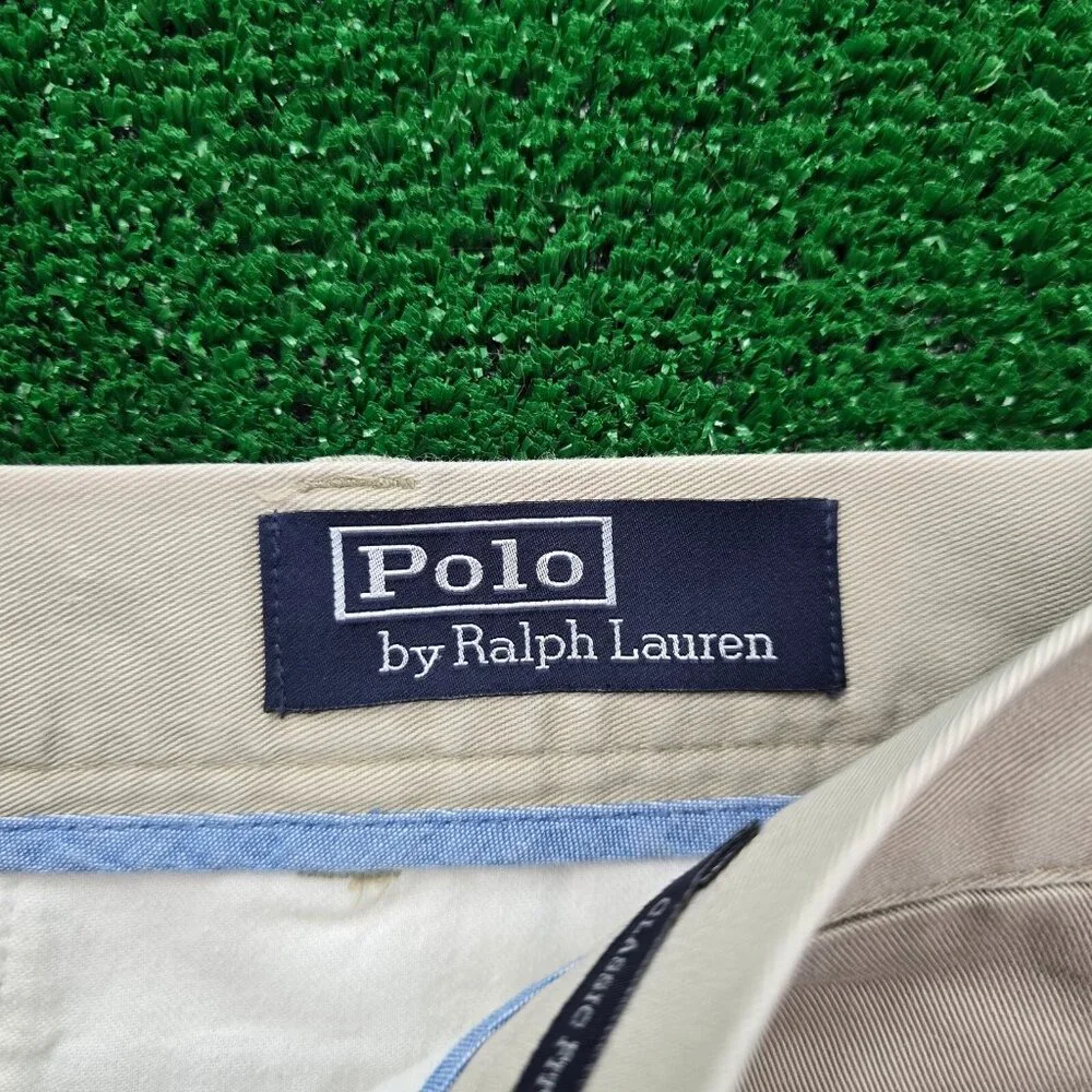 Polo Ralph Lauren Shorts Mens 36 Beige Chino Pleated Classic‎ Fit Golf Preppy